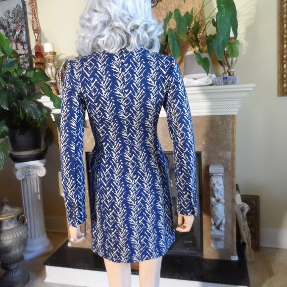 New Diane Von Furstenberg Blue/Beige Print Knit Skirt & Coat Suit Size 00 - Picture 13 of 16